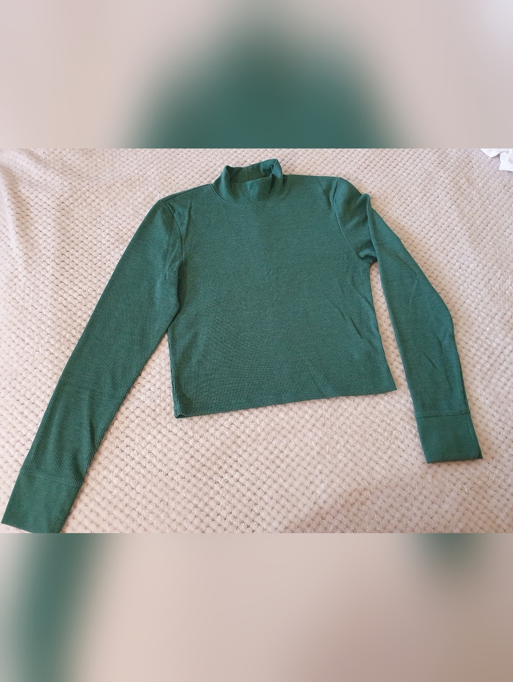 American Eagle XL Green Waffle Knit Long Sleeve Mock Neck Top